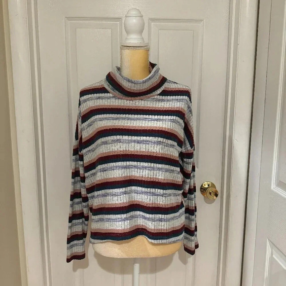 Saturday Sunday Tops - Saturday Sunday by Anthropologie Pippa Haccie Striped Turtleneck Ribbed Sweater